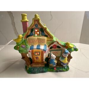 Vtg Cottontale Cottage Easter Village Bunny School Lighted Porcelain Collectible